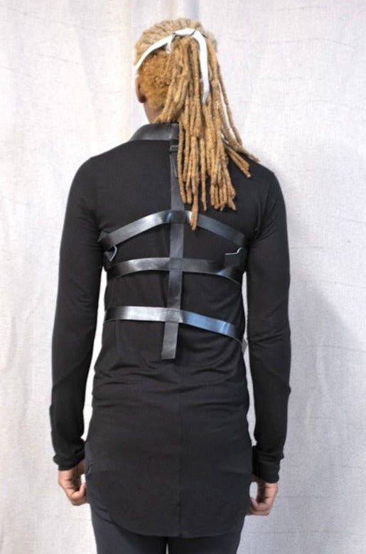 SS23 || ASYMMETRIC LAPEL BONDAGE LEATHER VEST