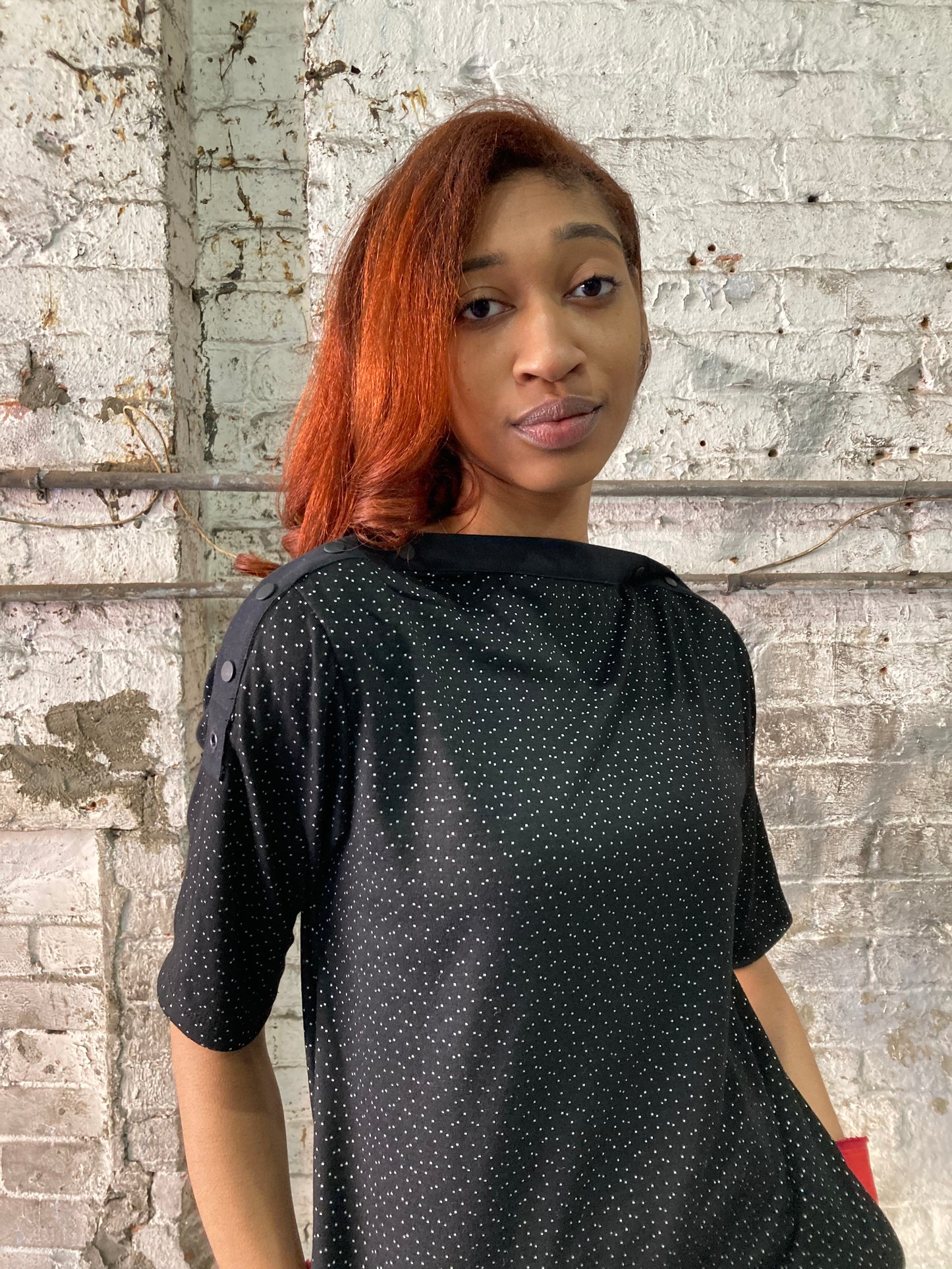 21.2 .5 PRIMORDIAL SNAP COLLAR DRESS || COTTON || - SPECKLED BLACK