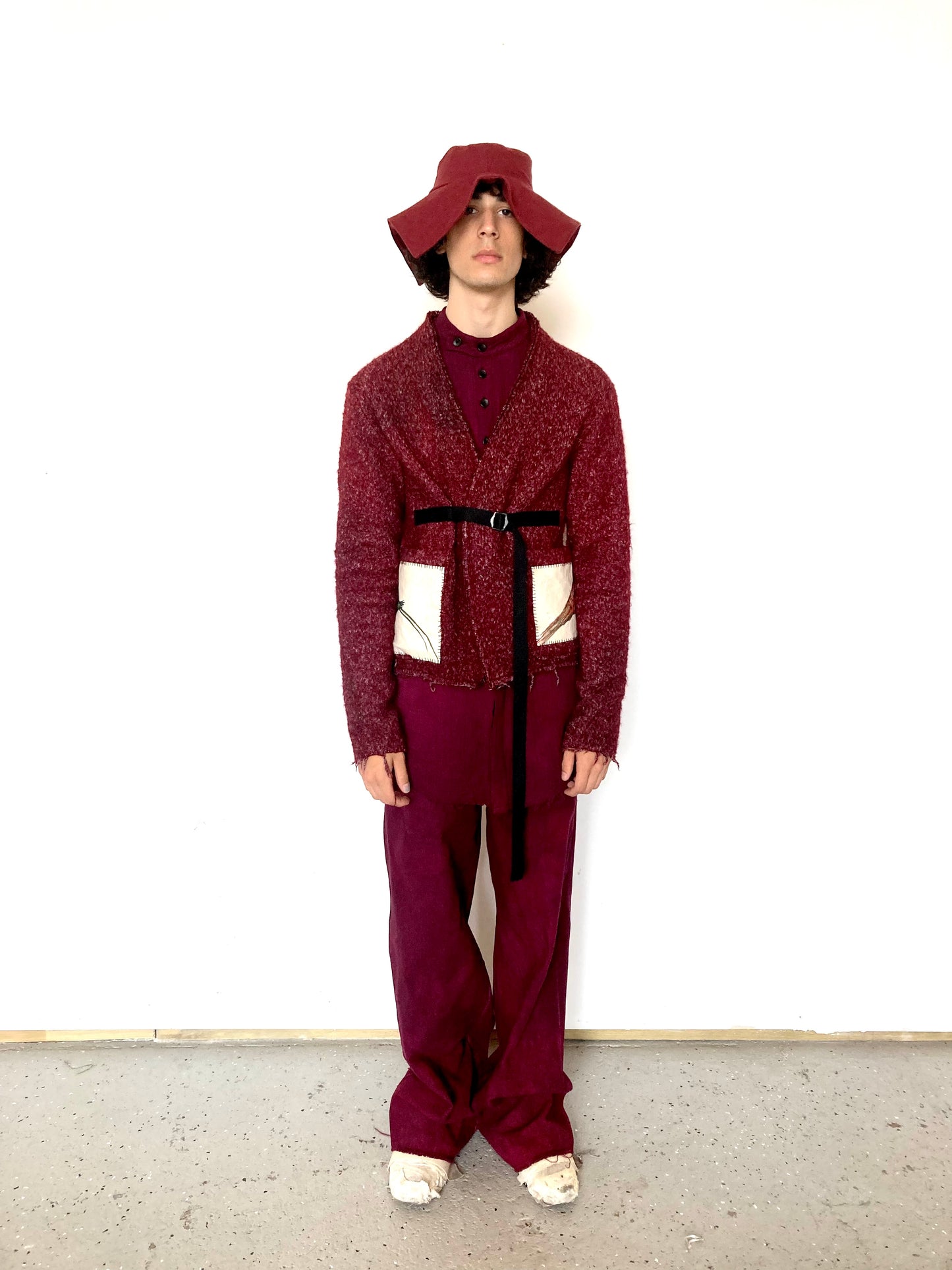 KNG13 || BIRD HUNTING BOILED WOOL SHORT CARDIGAN || MAROON