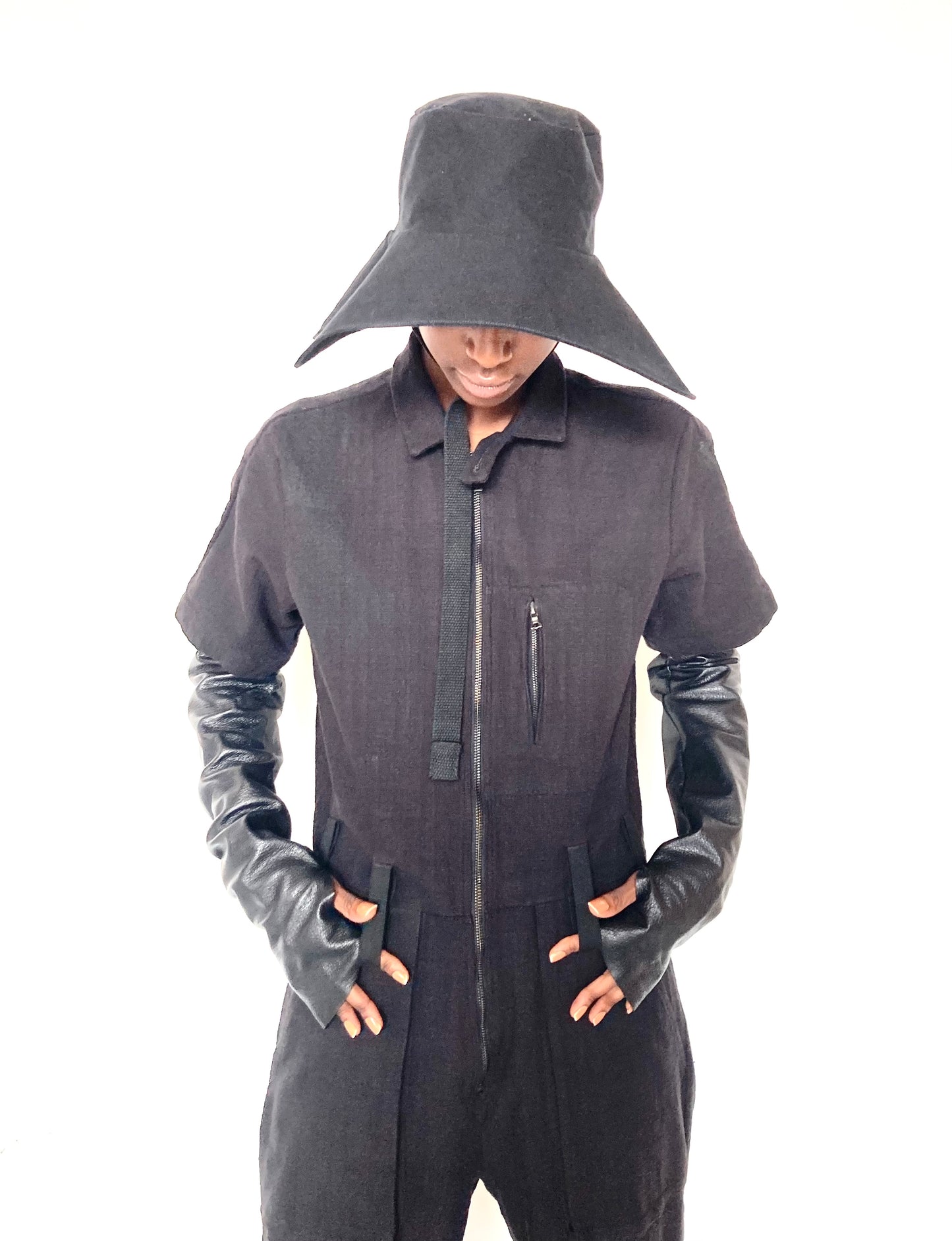 KNG13 || FEMME - LONG COVERALLS || SILK + COTTON - OD BLACK