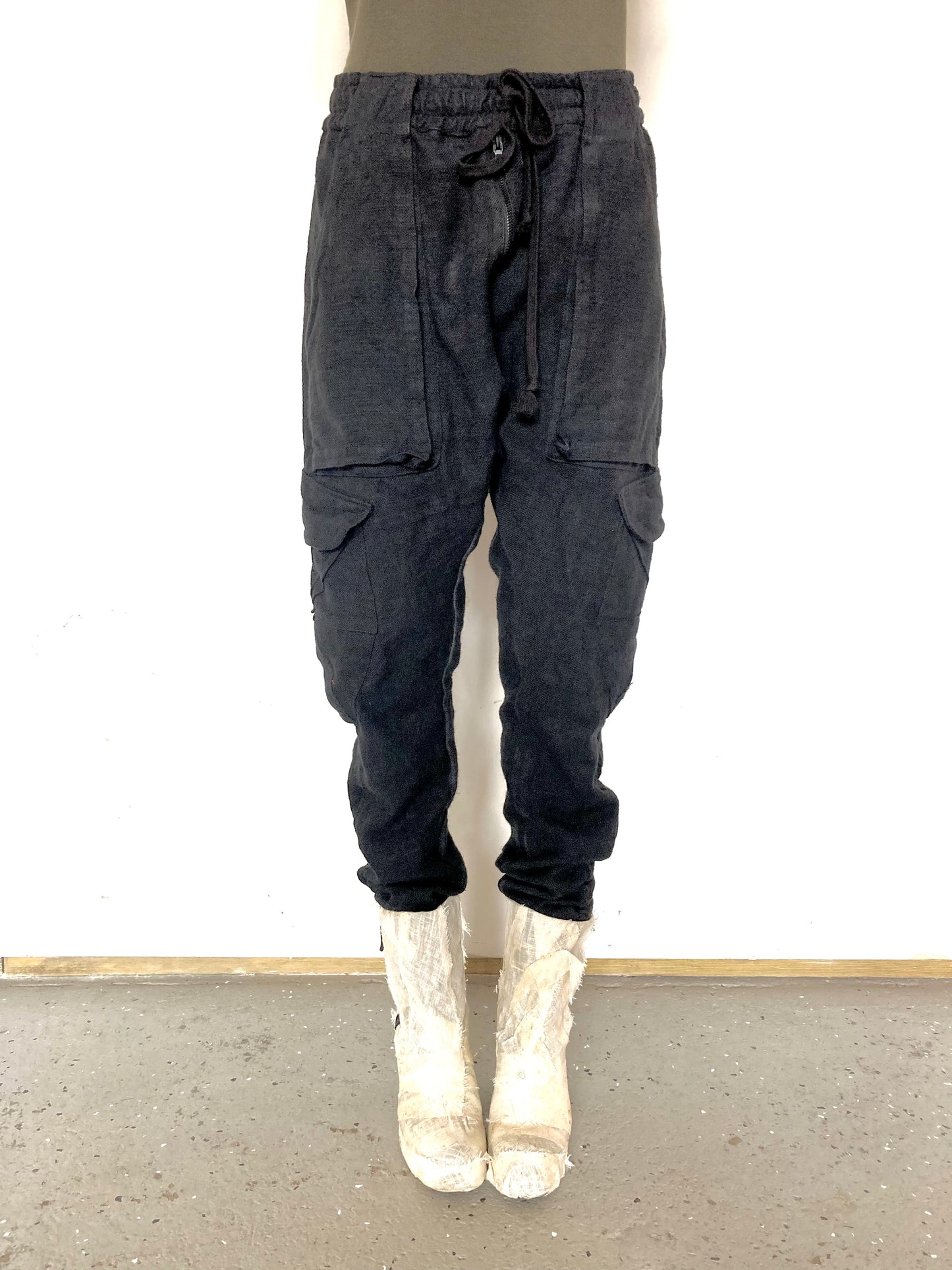 KNG13 || FEMME - KITE POCKET MILITIA PANTS || COTTON + LINEN - BLACK