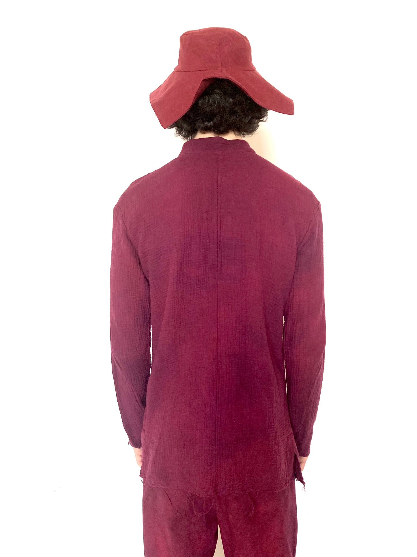 KNG13 || FAULTED SHOULDER LONG SHIRT BAND COLLAR || MAROON ||