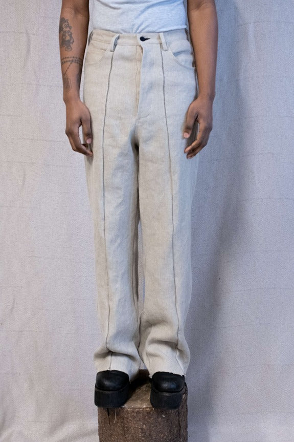 SS23|| OVERLOCKED GODDE JEANS - ECRU HEAVY LINEN