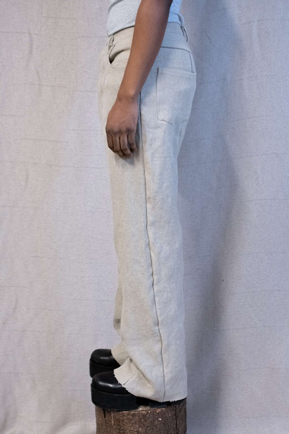 SS23|| OVERLOCKED GODDE JEANS - ECRU HEAVY LINEN