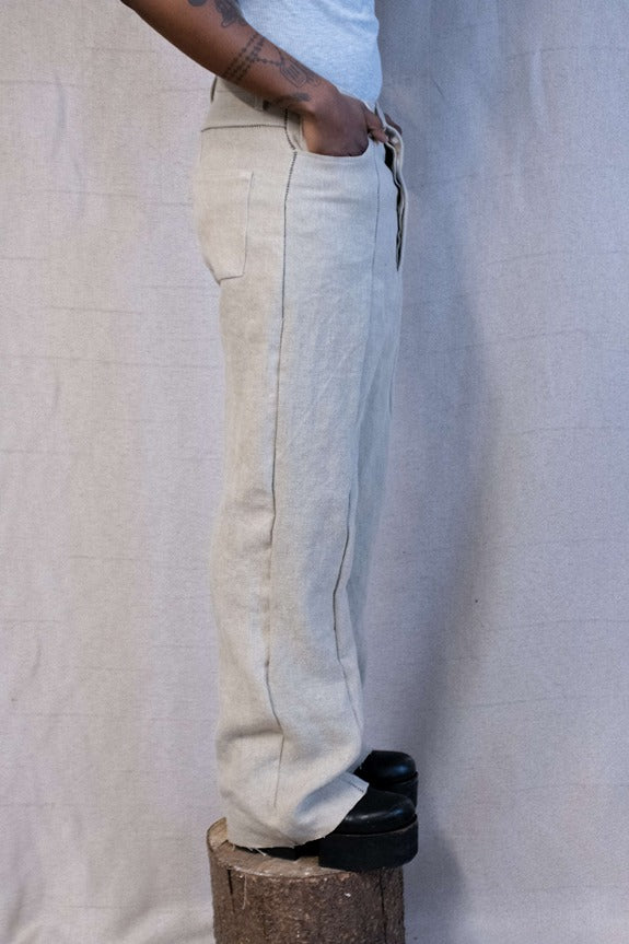 SS23|| OVERLOCKED GODDE JEANS - ECRU HEAVY LINEN