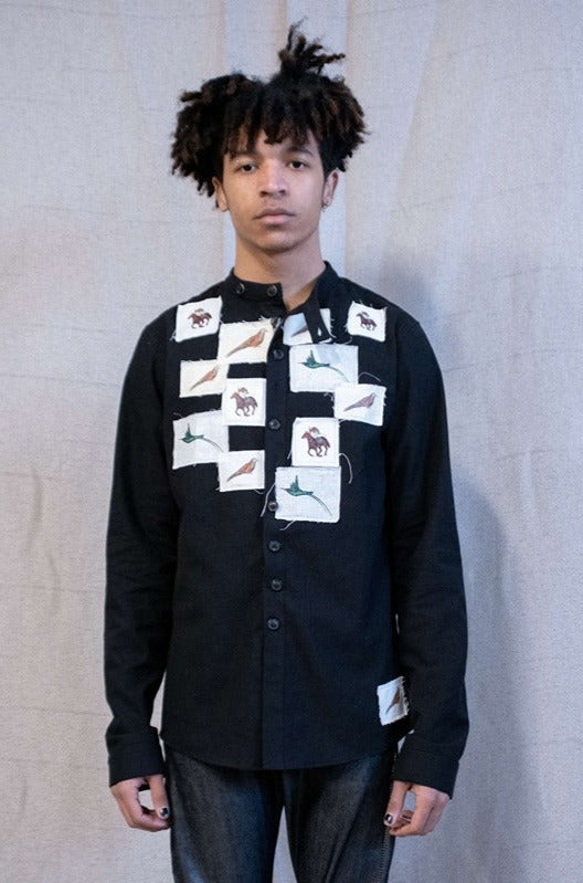 SS23|| KINGSTON 13 PATCHWORK SHIRT - BLACK
