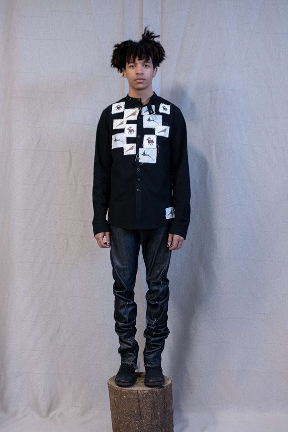 SS23|| KINGSTON 13 PATCHWORK SHIRT - BLACK