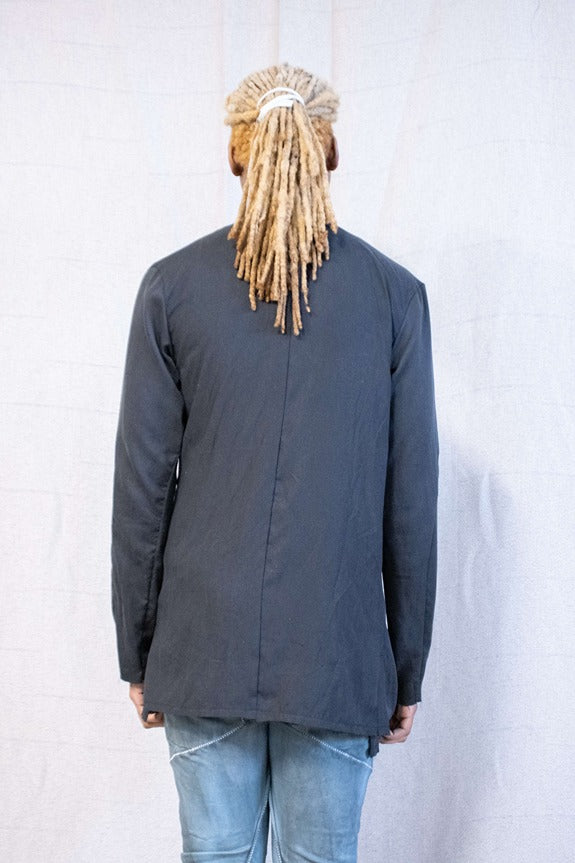 SS23 || FAULTED SHOULDER RUCHED BIB FRONT SHIRT || BLACK