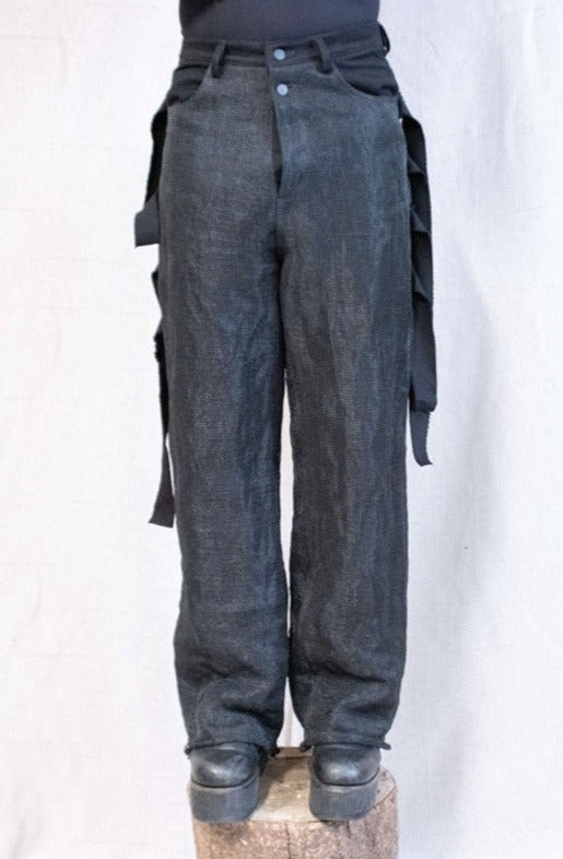 SS23|| LATTICE WORK GODDE JEANS - MESH OVERLAY