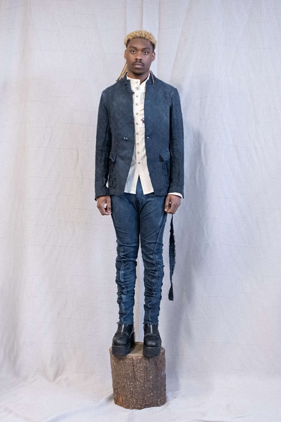 SS23 || WOVEN BACK LATTICE UNLINED BLAZER || GREY