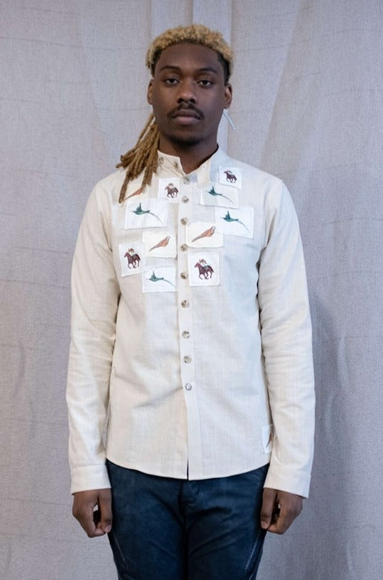 SS23|| KINGSTON 13 PATCHWORK SHIRT - BONE