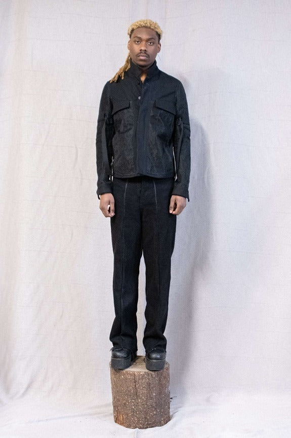 SS23|| OVERLOCKED GODDE JEANS - BLACK HEAVY LINEN