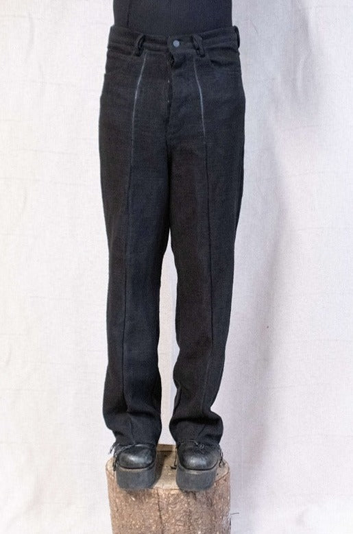 SS23|| OVERLOCKED GODDE JEANS - BLACK HEAVY LINEN