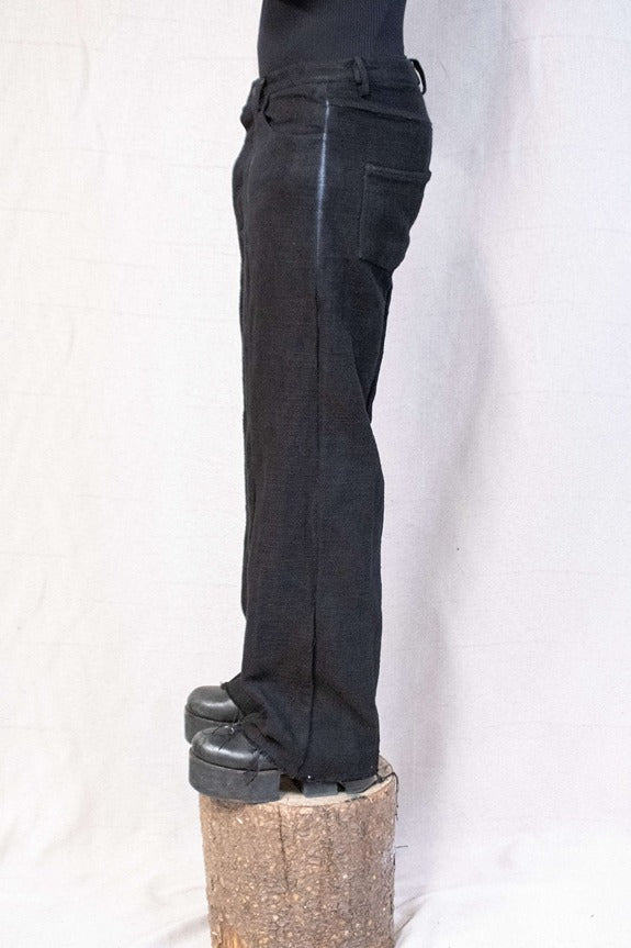 SS23|| OVERLOCKED GODDE JEANS - BLACK HEAVY LINEN