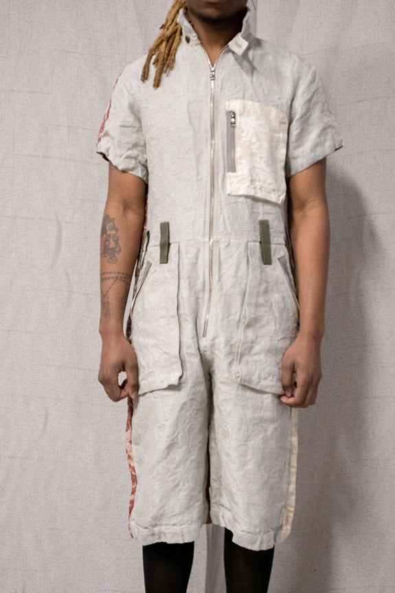 SS23|| SHORT FULL BODY COVERALLS - LINEN BROCADE