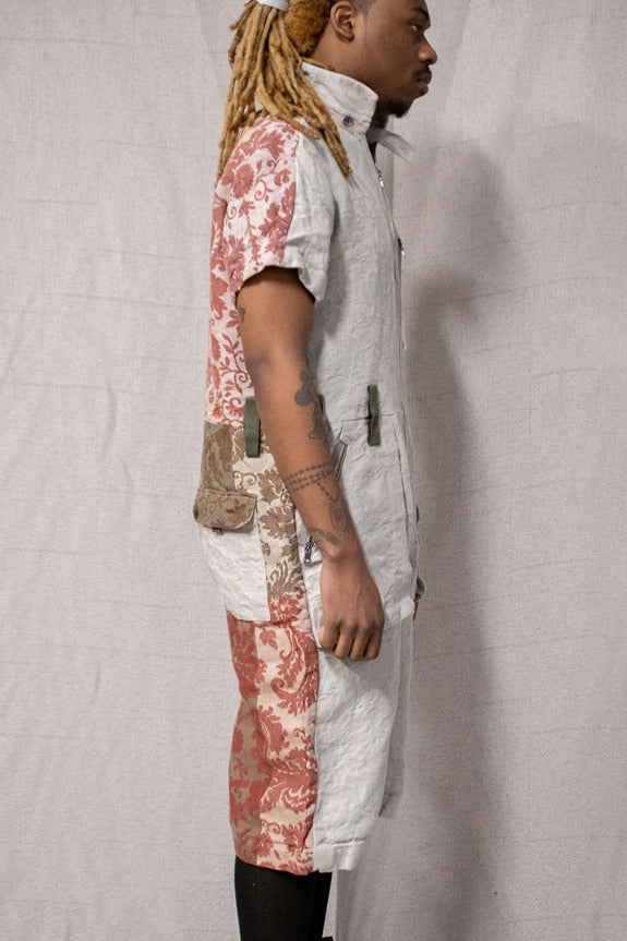 SS23|| SHORT FULL BODY COVERALLS - LINEN BROCADE