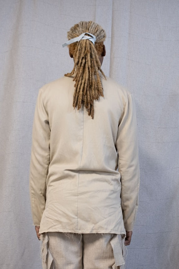 SS23 || FAULTED SHOULDER RUCHED BIB FRONT SHIRT || BEIGE
