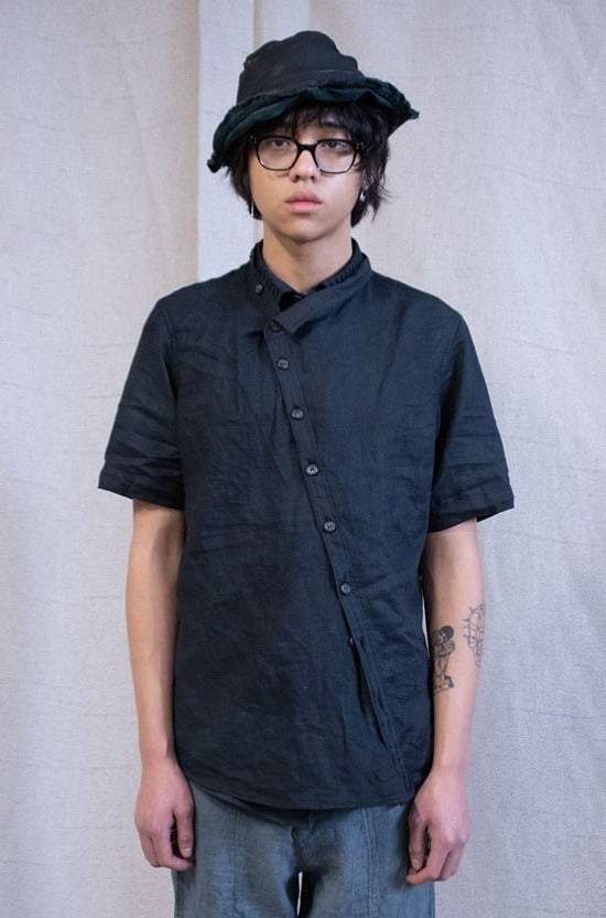 SS23|| DOUBLE FRONT SHORT SLEEVE SHIRT - OD BLACK