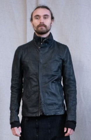 SS23|| HIGH NECK INNER LEATHER JACKET - HORSEHIDE || BLACK
