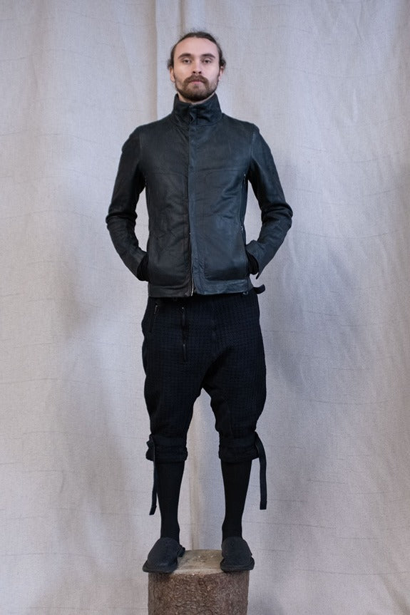 SS23|| HIGH NECK INNER LEATHER JACKET - HORSEHIDE || BLACK
