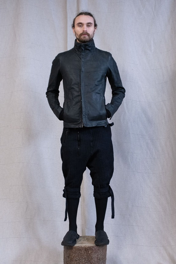 SS23|| HIGH NECK INNER LEATHER JACKET - HORSEHIDE || BLACK