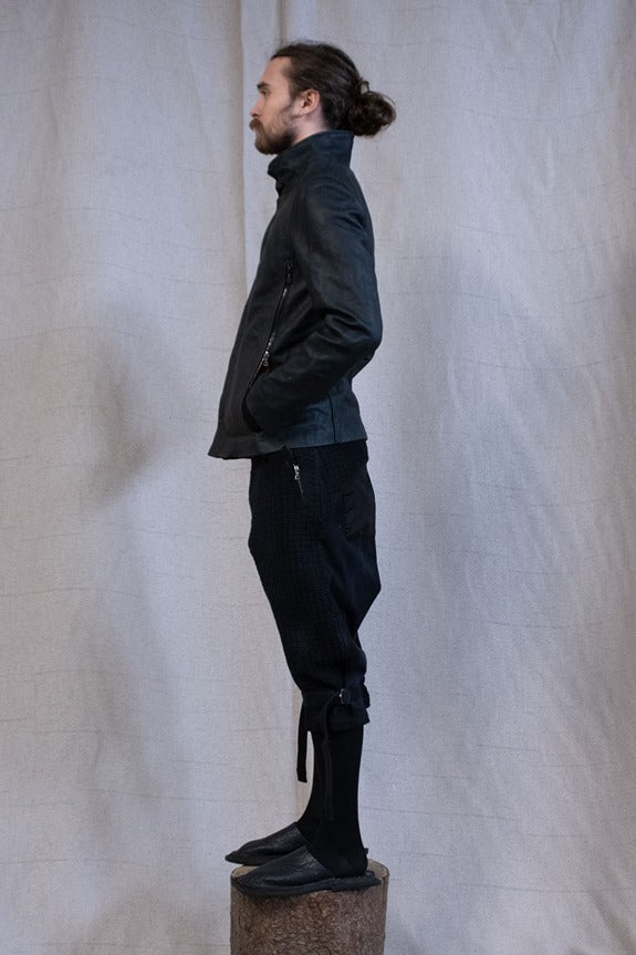 SS23|| HIGH NECK INNER LEATHER JACKET - HORSEHIDE || BLACK