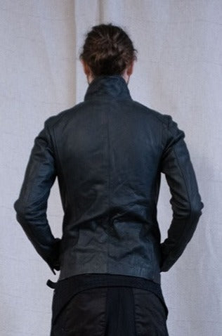 SS23|| HIGH NECK INNER LEATHER JACKET - HORSEHIDE || BLACK
