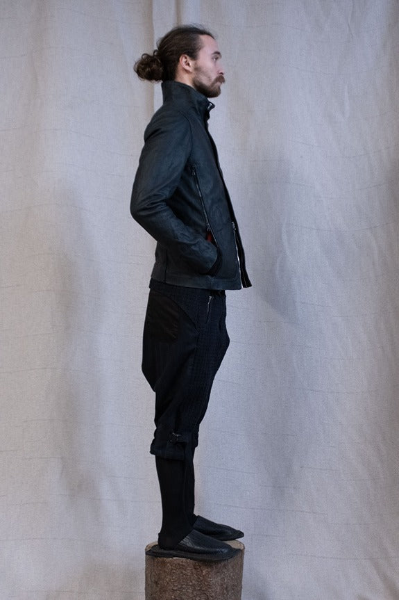 SS23|| HIGH NECK INNER LEATHER JACKET - HORSEHIDE || BLACK