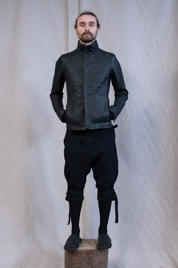 SS23|| HIGH NECK INNER LEATHER JACKET - HORSEHIDE || BLACK