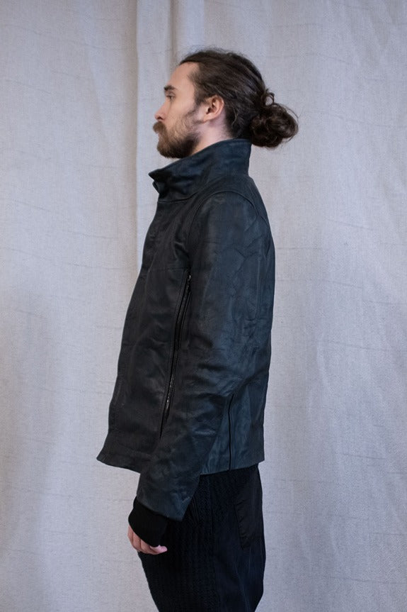 SS23|| HIGH NECK INNER LEATHER JACKET - HORSEHIDE || BLACK