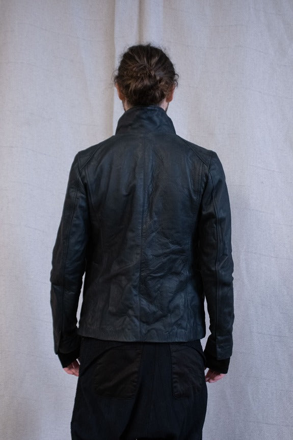 SS23|| HIGH NECK INNER LEATHER JACKET - HORSEHIDE || BLACK