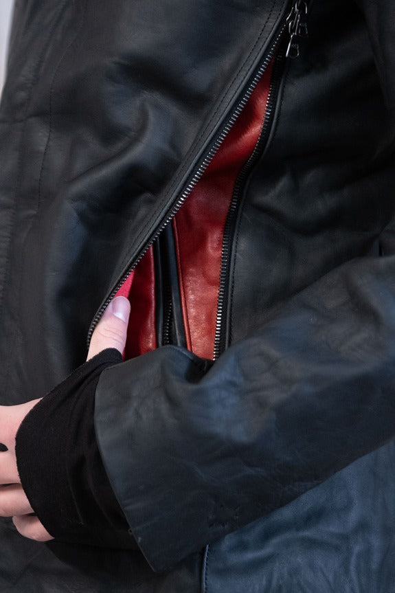 SS23|| HIGH NECK INNER LEATHER JACKET - HORSEHIDE || BLACK