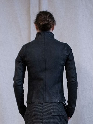 SS23|| RAGLAN FRONT LEATHER JACKET- OD BLACK HORSEHIDE