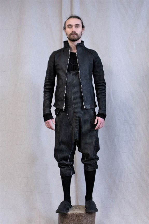 SS23|| RAGLAN FRONT LEATHER JACKET- OD BLACK HORSEHIDE