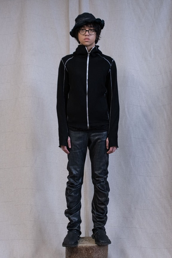 SS23|| HENRIKSSON HOODED JACKET - LATTICE BACK BLACK COTTON