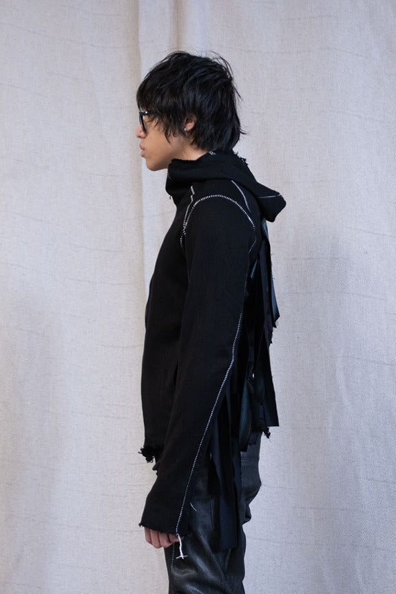 SS23|| HENRIKSSON HOODED JACKET - LATTICE BACK BLACK COTTON