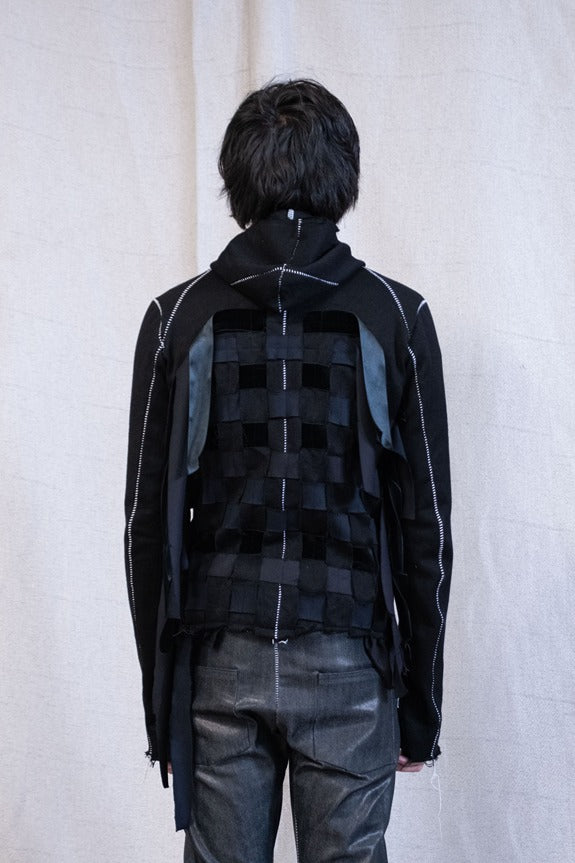 SS23|| HENRIKSSON HOODED JACKET - LATTICE BACK BLACK COTTON