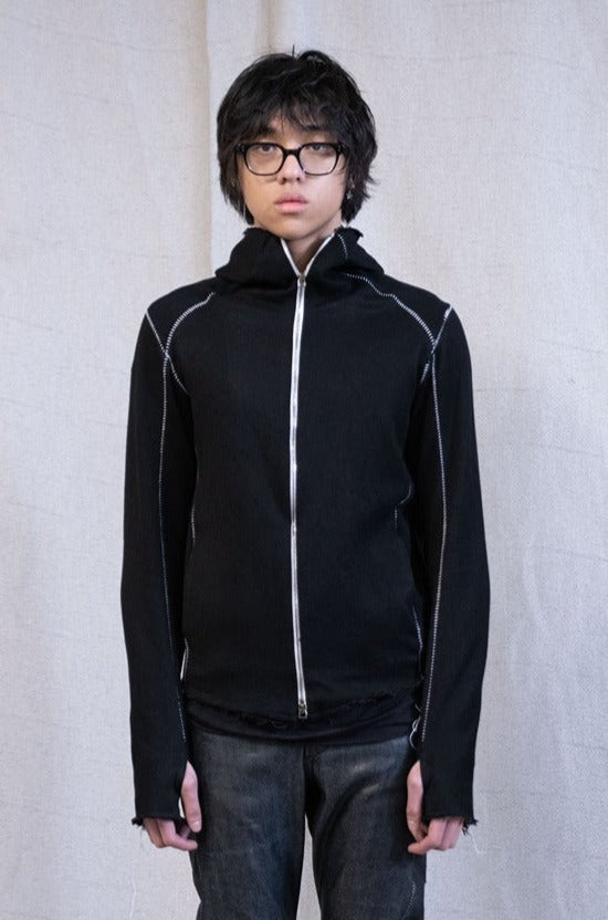 SS23|| HENRIKSSON HOODED JACKET - LATTICE BACK BLACK COTTON