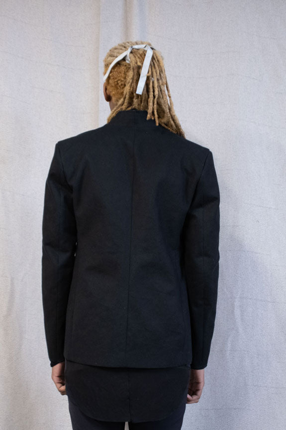 SS23|| SHAWL COLLAR SLIM BLAZER - BLACK COTTON CANVAS