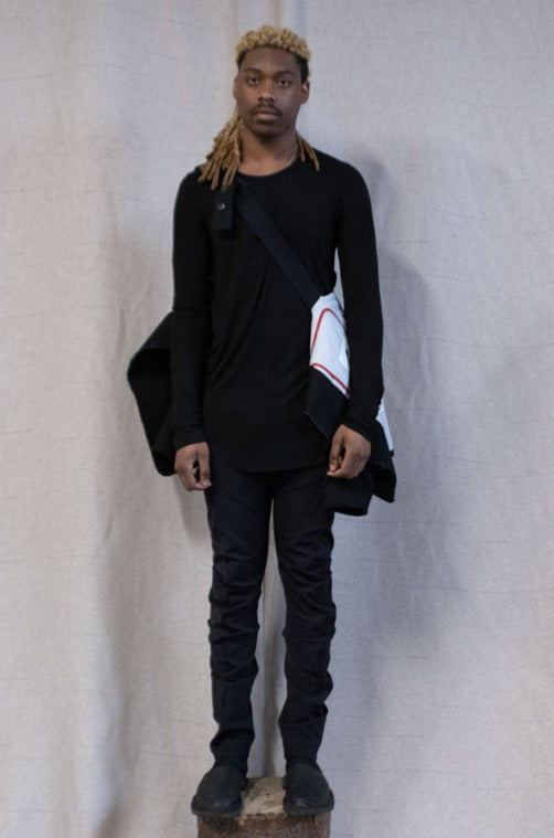 SS23|| SHAWL COLLAR SLIM BLAZER - BLACK COTTON CANVAS