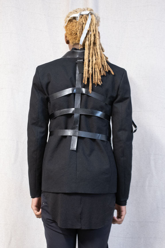 SS23 || SHAWL COLLAR SLIM BLAZER || BLACK COTTON CANVAS