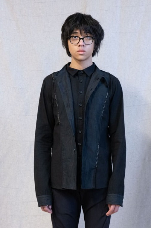 SS23 || DOUBLE FRONT LONG SLEEVE SHIRT || Black