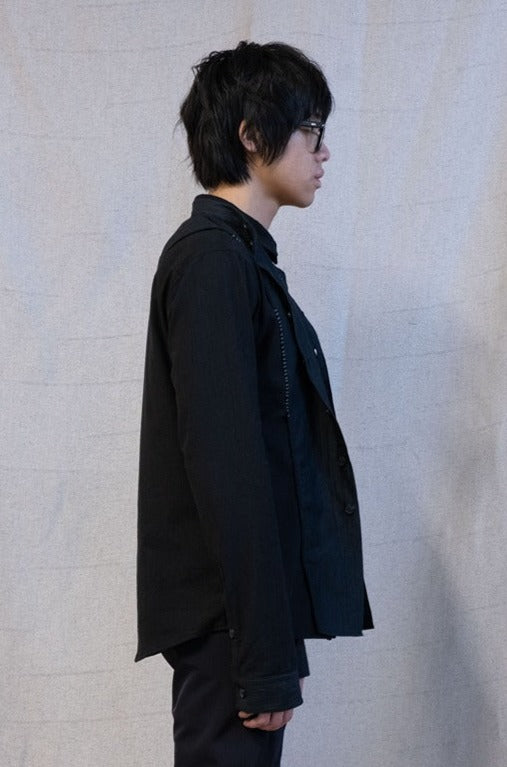 SS23 || DOUBLE FRONT LONG SLEEVE SHIRT || Black