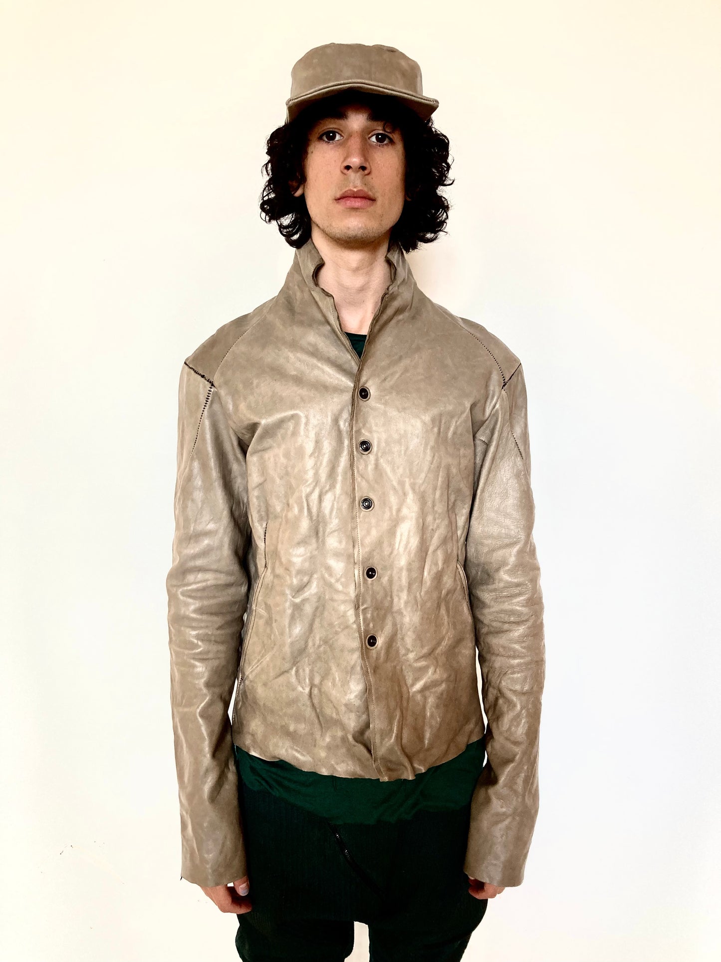 KNG13 || PROTOLOGICAL ARCHETYPE LEATHER SHIRT JACKET || KHAKI