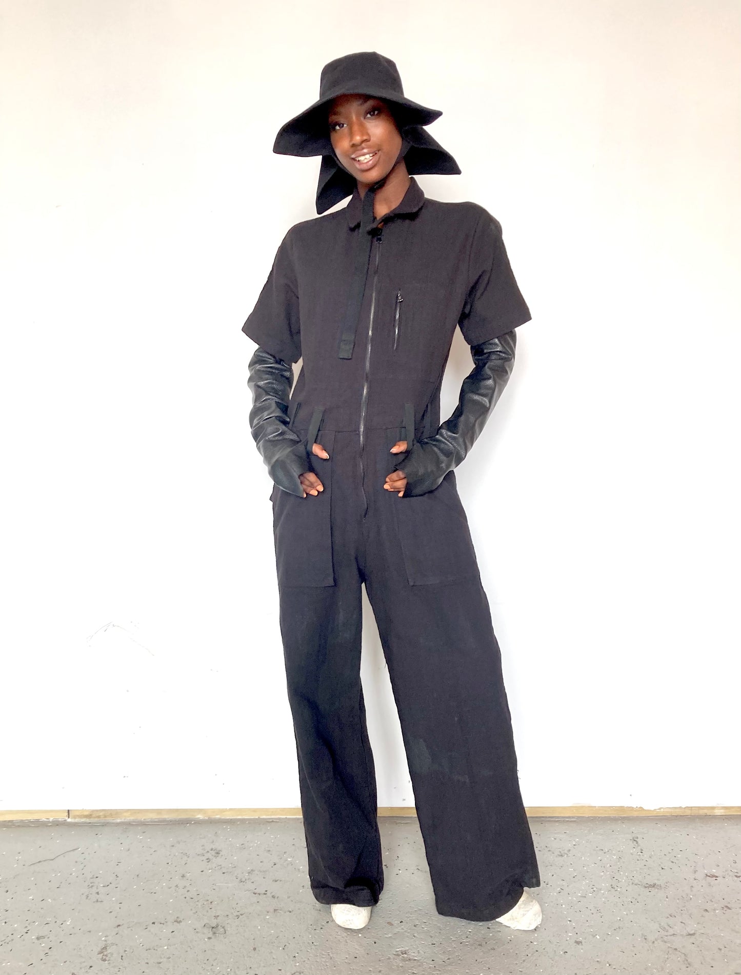 KNG13 || FEMME - LONG COVERALLS || SILK + COTTON - OD BLACK