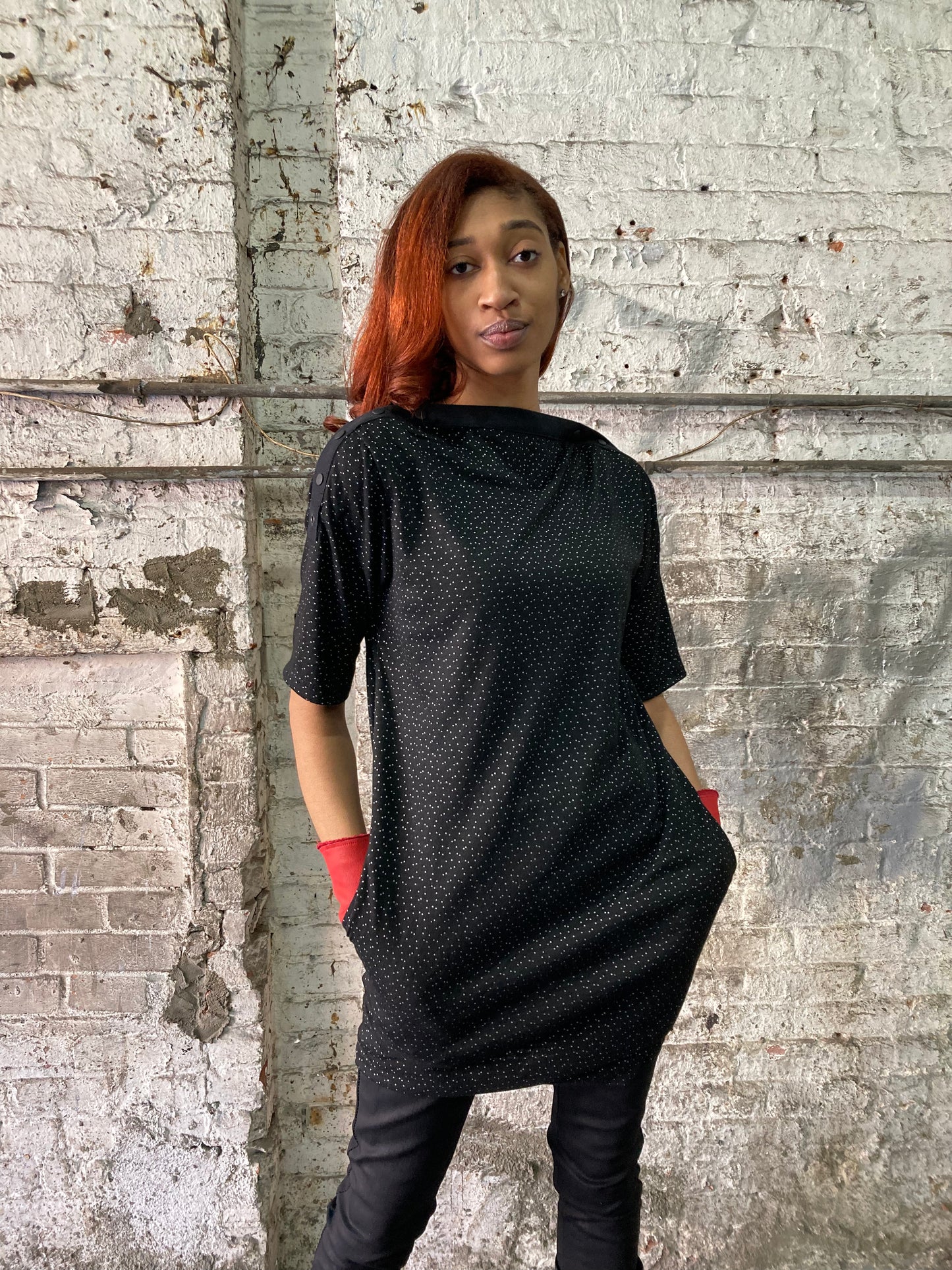 21.2 .5 PRIMORDIAL SNAP COLLAR DRESS || COTTON || - SPECKLED BLACK
