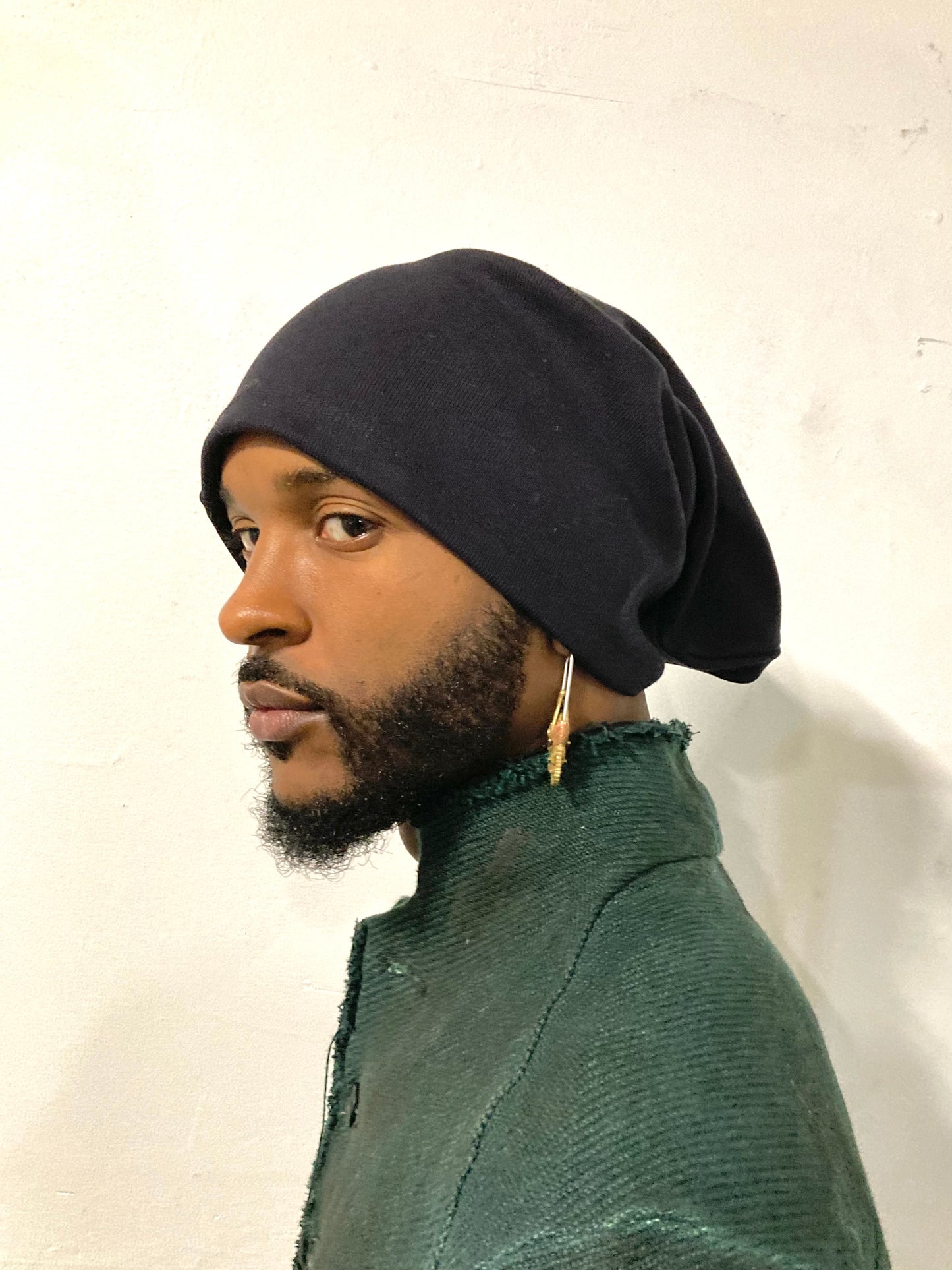 KGN13 || ONE PIECE LONG DOME BEANIE || BLACK HEAVY COTTON