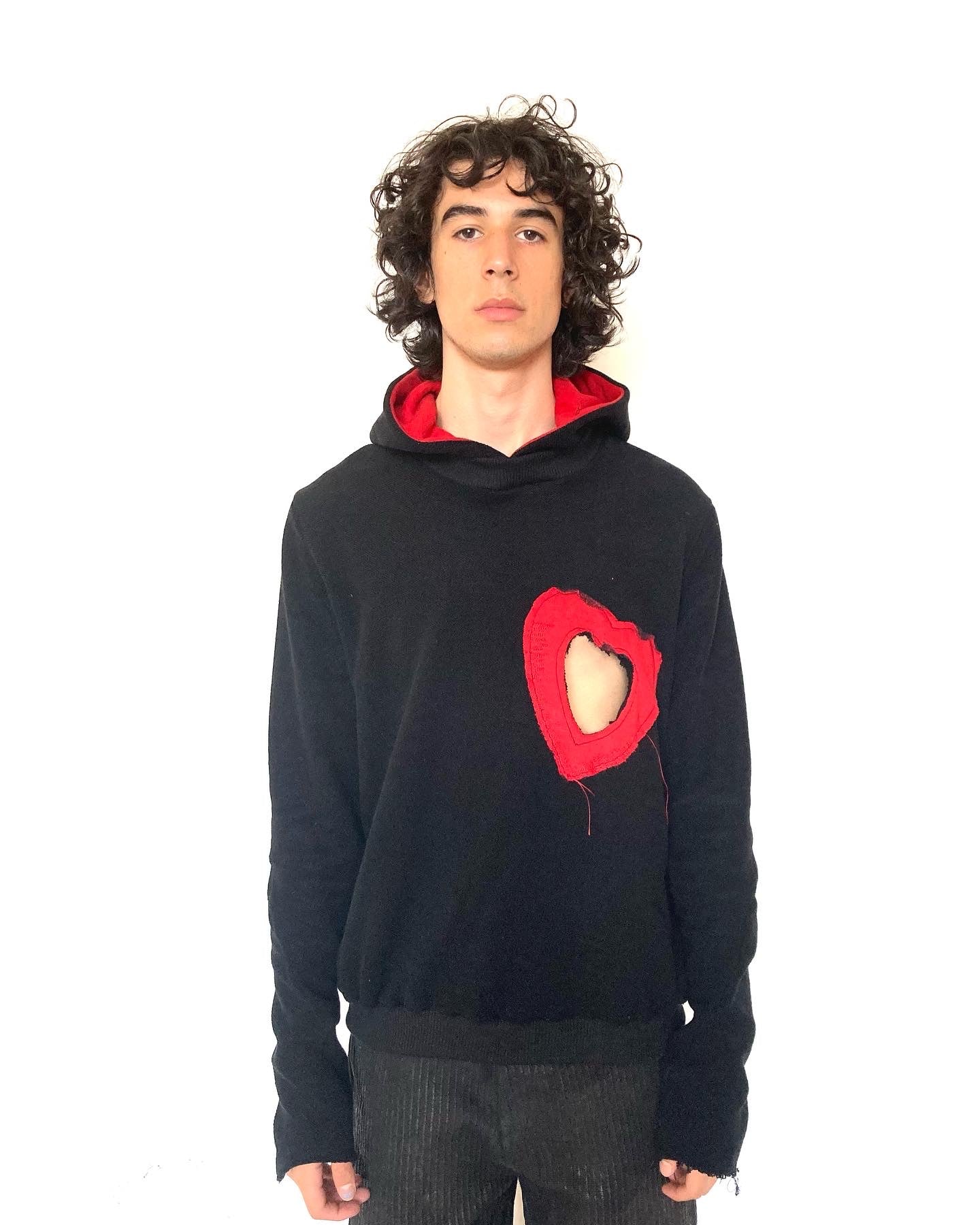KNG13 || HEMMINGS OPEN HEART HOODIE || RED + BLACK ||