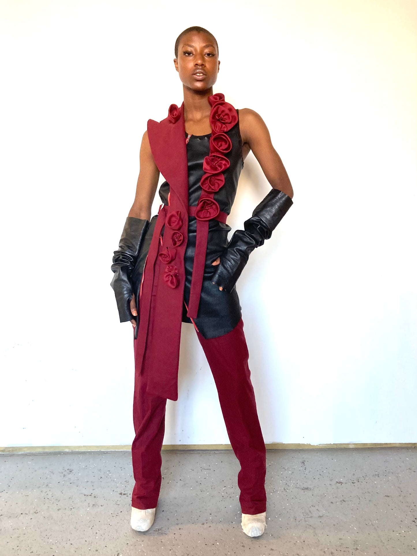 KNG13 || FEMME - 13 ROSE LAPEL TOP|| 100% WAXED LINEN - MAROON