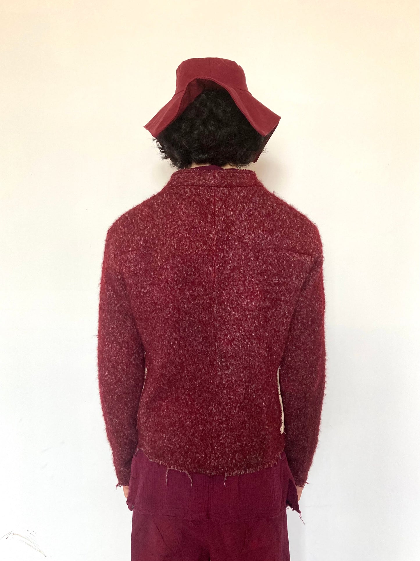 KNG13 || BIRD HUNTING BOILED WOOL SHORT CARDIGAN || MAROON